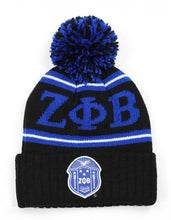 Load image into Gallery viewer, ZETA PHI BETA Sorority Beanie Skull Cap Z-PHI 1920 Black Blue Zeta Phi Beta Ball Beanie