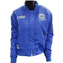 Load image into Gallery viewer, ZETA PHI BETA SORORITY BLUE BOMBER JACKET OLD SCHOOL ZETA FLIGHT JACKET