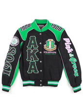 Load image into Gallery viewer, ALPHA KAPPA ALPHA VARSITY RACING TWILL JACKET BLACK 100% COTTON

