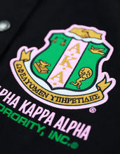 Load image into Gallery viewer, ALPHA KAPPA ALPHA VARSITY RACING TWILL JACKET BLACK 100% COTTON
