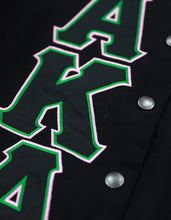 Load image into Gallery viewer, ALPHA KAPPA ALPHA VARSITY RACING TWILL JACKET BLACK 100% COTTON
