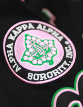 Load image into Gallery viewer, ALPHA KAPPA ALPHA VARSITY RACING TWILL JACKET BLACK 100% COTTON
