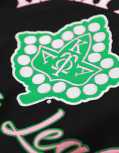Load image into Gallery viewer, ALPHA KAPPA ALPHA VARSITY RACING TWILL JACKET BLACK 100% COTTON

