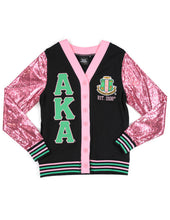 Load image into Gallery viewer, ALPHA KAPPA ALPHA SEQUIN CARDIGAN BLACK

