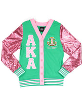 Load image into Gallery viewer, ALPHA KAPPA ALPHA SEQUIN CARDIGAN GREEN
