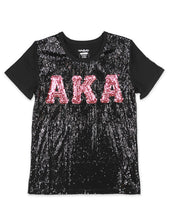 Load image into Gallery viewer, ALPHA KAPPA ALPHA SEQUIN TEE BLACK
