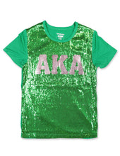 Load image into Gallery viewer, ALPHA KAPPA ALPHA SEQUIN TEE GREEN
