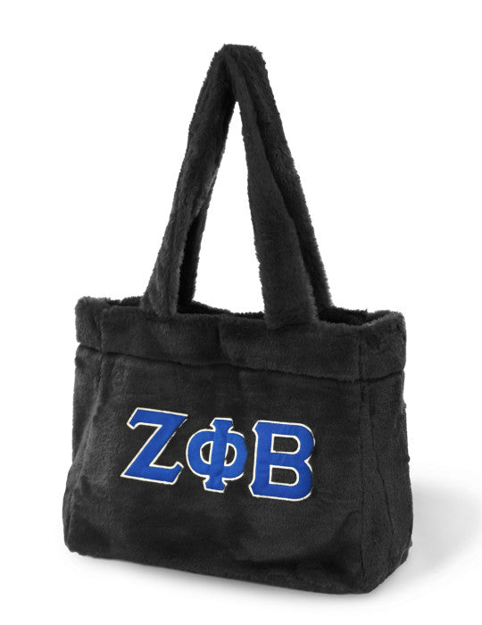 ZETA PHI BETA SORORITY BLACK FUR HANDBAG PURSE TOTE BAG Z-PHI SHOULDER BAG