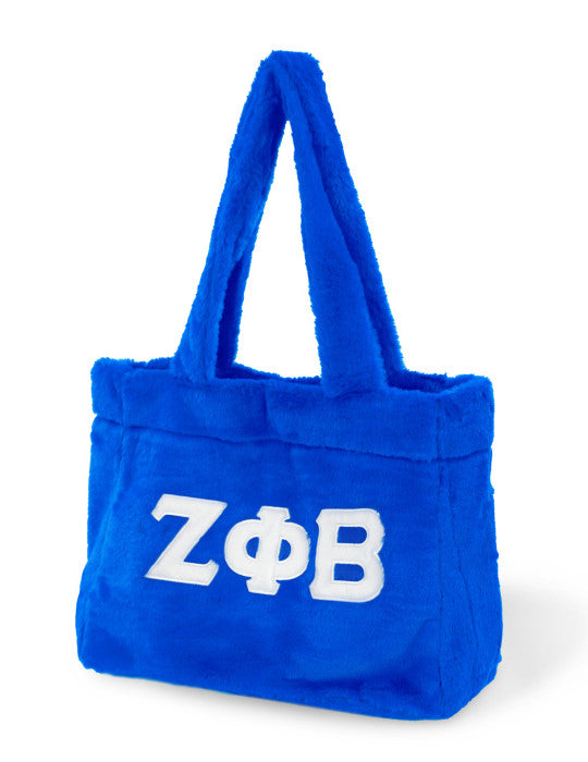 ZETA PHI BETA SORORITY BLUE FUR HANDBAG PURSE TOTE BAG Z-PHI SHOULDER BAG