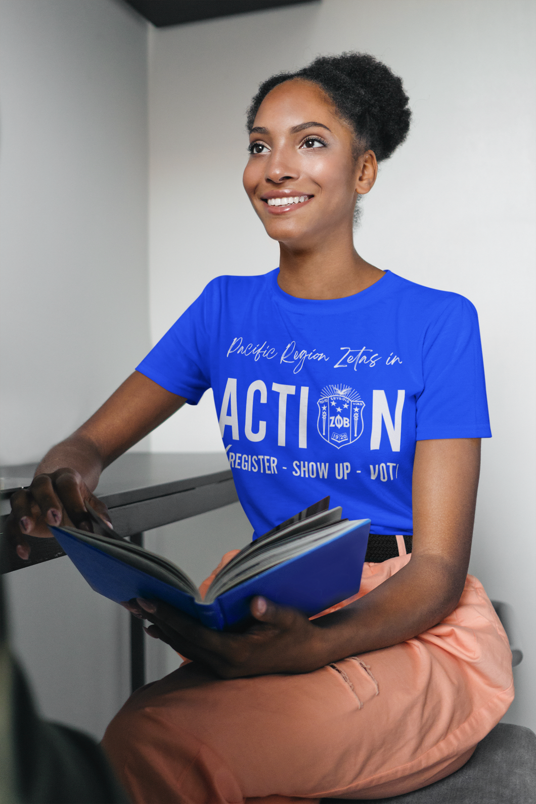 Zeta Phi Beta Sorority Pacific Region Zeta to Action Royal Blue Short Sleeve T-shirt