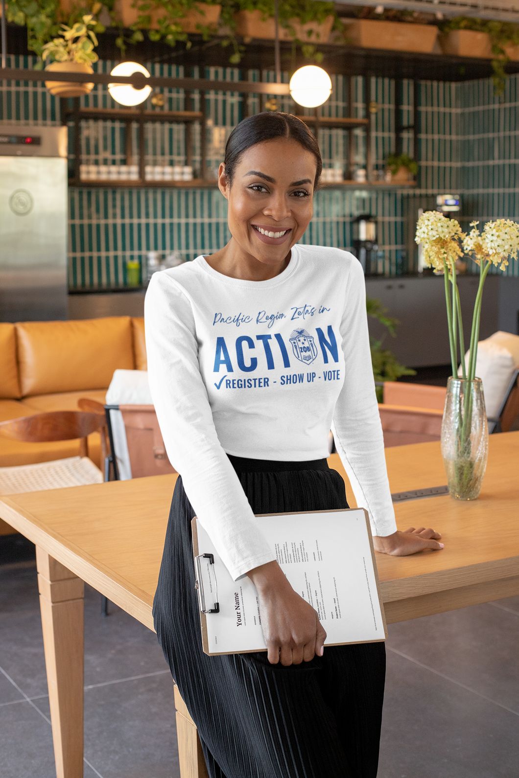 Zeta Phi Beta Sorority Pacific Region Zeta to Action White Long Sleeve Sleeve T-shirt