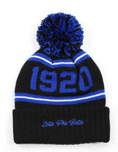 Load image into Gallery viewer, ZETA PHI BETA Sorority Beanie Skull Cap Z-PHI 1920 Black Blue Zeta Phi Beta Ball Beanie
