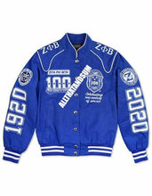 Load image into Gallery viewer, Zeta Phi Beta Sorority 100 YEAR Race Jacket Zeta Phi Beta Blue Race Jacket
