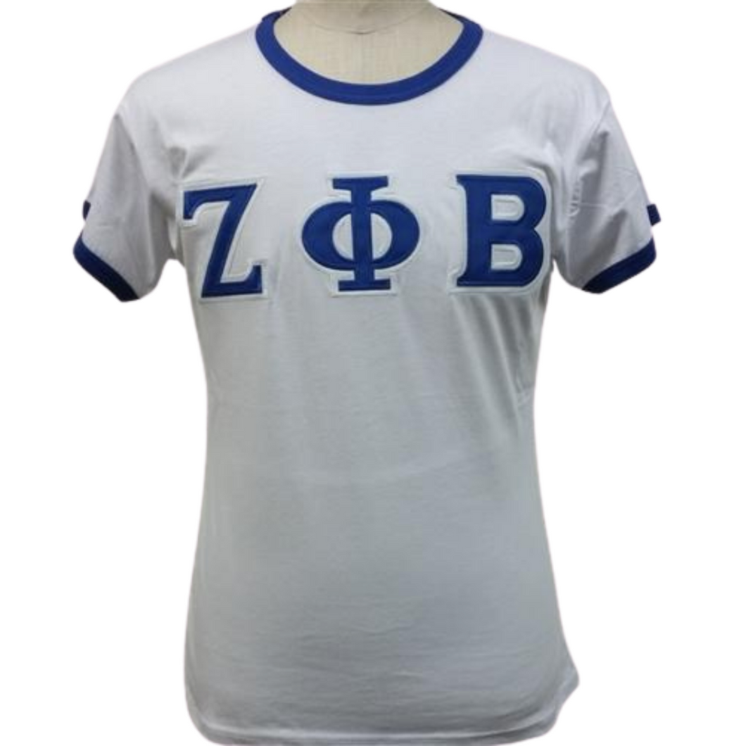 ZETA PHI BETA SORORITY T-SHIRT ZETA PHI BETA WHITE RINGER TEE SHIRT