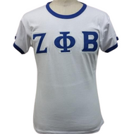 ZETA PHI BETA SORORITY T-SHIRT ZETA PHI BETA WHITE RINGER TEE SHIRT
