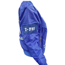 Load image into Gallery viewer, ZETA PHI BETA SORORITY BLUE BOMBER JACKET OLD SCHOOL ZETA FLIGHT JACKET
