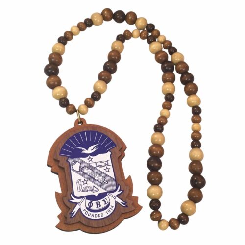 Phi Beta Sigma Fraternity Wood Bead Tiki Raised Color Crest Necklace