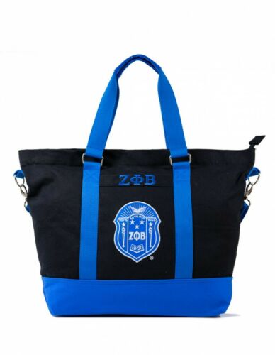 ZETA PHI BETA SOROROITY BLACK CANVAS HAND BAG PURSE TOTE BAG Z-PHI SHOULDER BAG