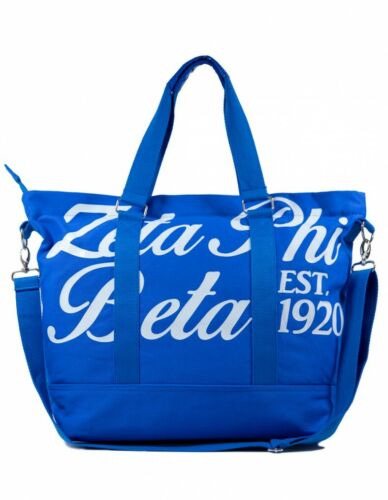 ZETA PHI BETA SOROROITY BLUE CANVAS HAND BAG PURSE TOTE BAG Z-PHI SHOULDER BAG